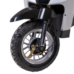 Scooter électrique à trois roues ultra-spacieux blanc avec coffre de rangement - Autonomie de 55 km