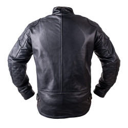 Blouson de moto en cuir noir pour hommes avec protection et col montant - Taille S à 6XL