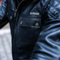 Blouson de moto en cuir noir pour hommes avec protection et col montant - Taille S à 6XL