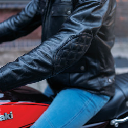 Blouson de moto en cuir noir pour hommes avec protection et col montant - Taille S à 6XL