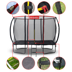 Trampoline grande taille en forme de rectangle avec échelle stable - Filet de protection