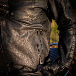 Veste de moto en cuir ultra légère d'été pour Hommes avec protections CE amovibles - Tailles S à 6XL