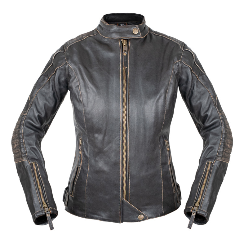 Veste de moto en cuir marron pour femmes avec doublure thermique amovible - Taille XS à XXL