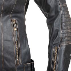Veste de moto en cuir marron pour femmes avec doublure thermique amovible - Taille XS à XXL