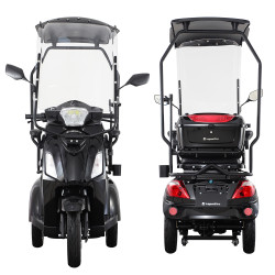 Scooter électrique 1000 W sans permis à trois roues avec toit et pare-brise - Autonomie de 45 km et 3 modes de vitesse