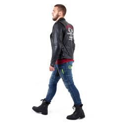 Veste en Cuir pour Homme style perfecto Vintage avec design Black Heart - Tailles M à 6XL