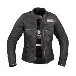 Veste de moto en cuir pour femmes avec impression Black Heart - Tailles XS à 3XL