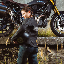 Veste de moto en cuir pour femmes avec impression Black Heart - Tailles XS à 3XL