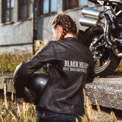 Veste de moto en cuir pour femmes avec impression Black Heart - Tailles XS à 3XL