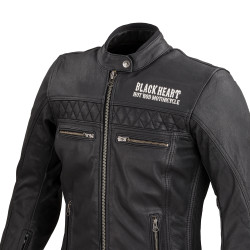 Veste de moto en cuir pour femmes avec impression Black Heart - Tailles XS à 3XL