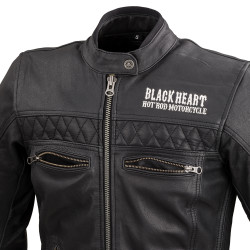 Veste de moto en cuir pour femmes avec impression Black Heart - Tailles XS à 3XL