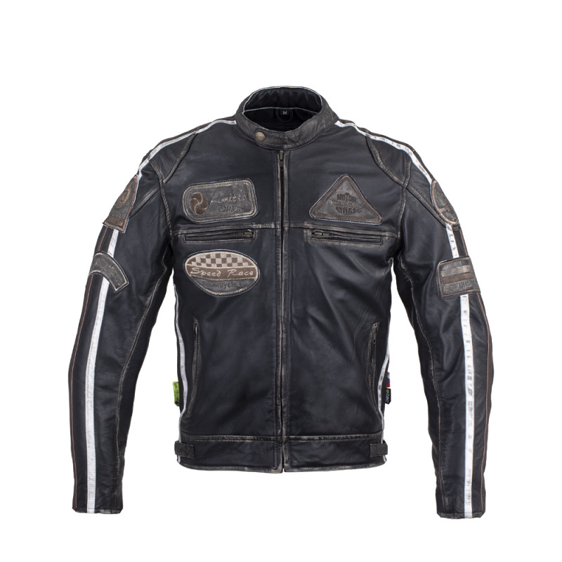 Blouson de moto en cuir pour Hommes avec écussons vintage