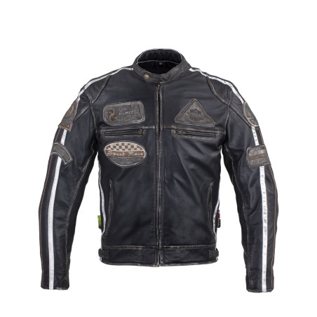 Blouson de moto en cuir pour Hommes avec écussons vintage