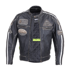 Blouson de moto en cuir pour Hommes avec écussons vintages  - Tailles S à 6XL