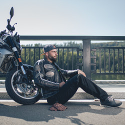 Blouson de moto en cuir pour Hommes avec écussons vintages  - Tailles S à 6XL