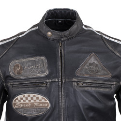 Blouson de moto en cuir pour Hommes avec écussons vintages  - Tailles S à 6XL