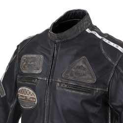Blouson de moto en cuir pour Hommes avec écussons vintages  - Tailles S à 6XL