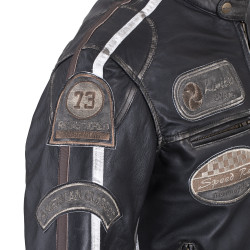 Blouson de moto en cuir pour Hommes avec écussons vintages  - Tailles S à 6XL