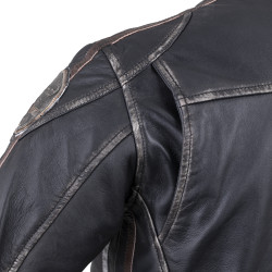 Blouson de moto en cuir pour Hommes avec écussons vintages  - Tailles S à 6XL