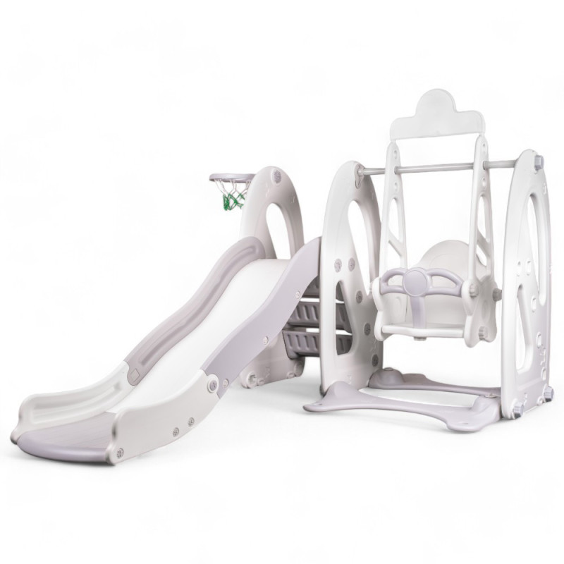 Aire de jeux pour enfant avec toboggan, balançoire et panier de basket