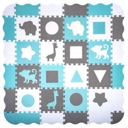 Parc pour bébé et enfant 30 x 30 x 1 cm avec 36 dalles puzzles modulable sur les formes et animaux - 3 coloris