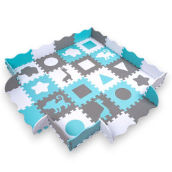Parc pour bébé et enfant 30 x 30 x 1 cm avec 36 dalles puzzles modulable sur les formes et animaux - 3 coloris