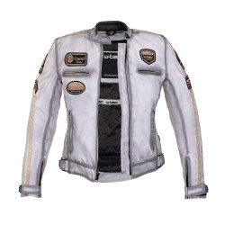 Veste de moto imitation cuir pour Femmes vintage avec écussons - Coloris Blanc ou Rouge