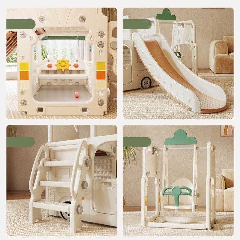 Structure De Jeu Toboggan Pour Enfant - Avec Panier De Basket, Tunnel, échelle, Coffre Rangement - Pour Intérieur/extérieur - Modèle Tower-I-Blue - 11