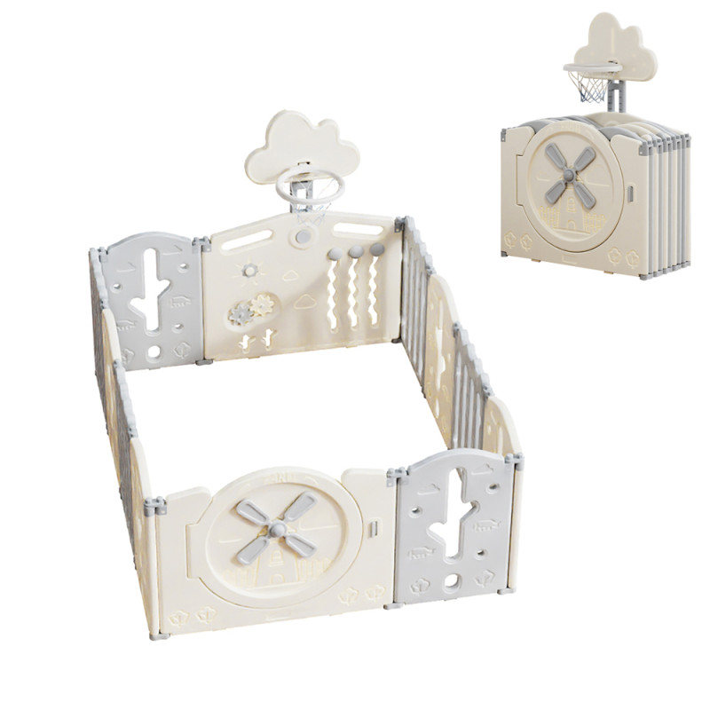 Parc de jeux compact à panneaux interactifs pour bébés de 6 mois et plus - Thème moulin à vent et ferme - Dimensions multiples