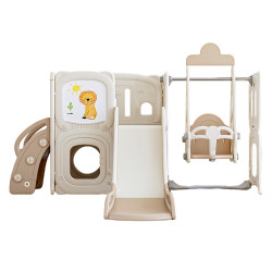 Structure de jeux inodore pour enfant de 3 ans et plus avec toboggan et balançoire - Planche à dessin intégrée