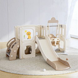 Structure de jeux inodore pour enfant de 3 ans et plus avec toboggan et balançoire - Planche à dessin intégrée