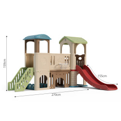 Structure de jeux intérieure pour enfants avec toboggan et panier de basket - Château de jeux