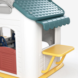 Cabane de jeux pour enfants avec toboggan et balançoire - Panier de basket et bureau inclus - Loisirs enfants