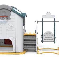 Cabane de jeux pour enfants avec toboggan et balançoire - Panier de basket et bureau inclus - Loisirs enfants