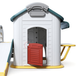 Cabane de jeux pour enfants avec toboggan et balançoire - Panier de basket et bureau inclus - Loisirs enfants