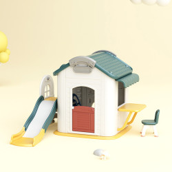 Cabane de jeux pour enfants avec toboggan et balançoire - Panier de basket et bureau inclus - Loisirs enfants