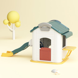 Cabane de jeux pour enfants avec toboggan et balançoire - Panier de basket et bureau inclus - Loisirs enfants