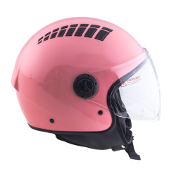 Casque jet de moto rose avec large visière relevable et trous d'aération - Idéal pour moto et scooter