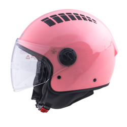 Casque jet de moto rose avec large visière relevable et trous d'aération - Idéal pour moto et scooter