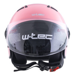 Casque jet de moto rose avec large visière relevable et trous d'aération - Idéal pour moto et scooter