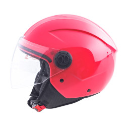 Casque jet rouge pour motos et scooters - Casque de protection avec large visière relevable