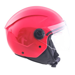 Casque jet rouge pour motos et scooters - Casque de protection avec large visière relevable
