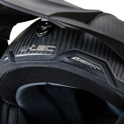 Casque de motocross avec coque en fibre de verre et carbone puis visière amovible - Système d'aération