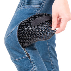 Jean de moto pour femmes ultra-résistant avec renforts amovibles et trous d'aération refermables - Certifié EN 17902