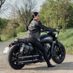 Legging de moto pour femmes taille haute avec coupe ajustée et empiècement élastique aux genoux