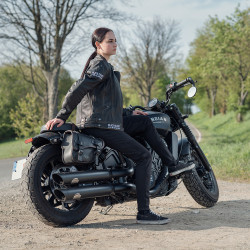 Legging de moto pour femmes taille haute avec coupe ajustée et empiècement élastique aux genoux