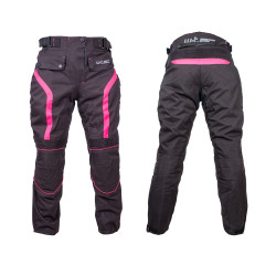 Pantalon de moto pour femmes noir et rose avec poches et détails réfléchissants - Doublure en maille aérée et doublure thermique