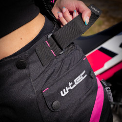 Pantalon de moto pour femmes noir et rose avec poches et détails réfléchissants - Doublure en maille aérée et doublure thermique