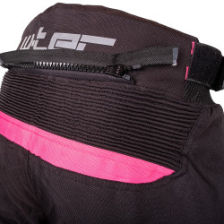 Pantalon de moto pour femmes noir et rose avec poches et détails réfléchissants - Doublure en maille aérée et doublure thermique