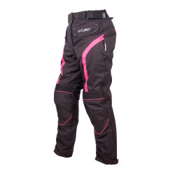 Pantalon de moto pour femmes noir et rose avec poches et détails réfléchissants - Doublure en maille aérée et doublure thermique